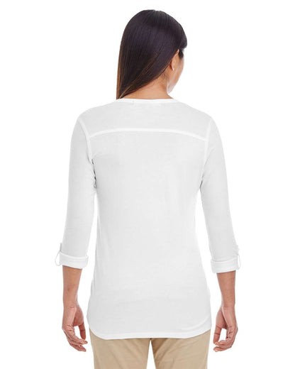 Devon & Jones Women's Perfect Fit™ Y-Placket Convertible Sleeve Knit Top DP186W #colormdl_White