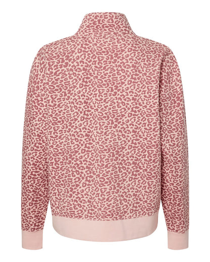MV Sport Women's Sueded Fleece Quarter-Zip Sweatshirt W22713 #color_Cameo Pink/ Orchid Ice Leopard