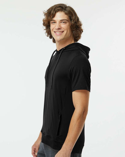 Holloway Men's Eco Revive™ Ventura Soft Knit Short Sleeve Hooded Sweatshirt 222505 #colormdl_Black