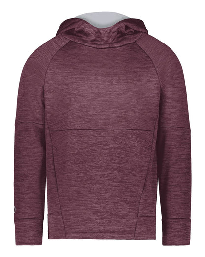 Holloway Youth All-Pro Performance Fleece Hooded Sweatshirt 223680 #color_Maroon Heather/ Silver
