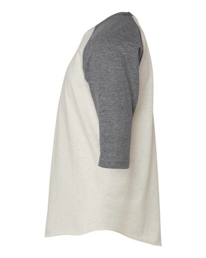 LAT Youth Baseball Fine Jersey Three-Quarter Sleeve Tee 6130 #color_Natural Heather/ Granite Heather