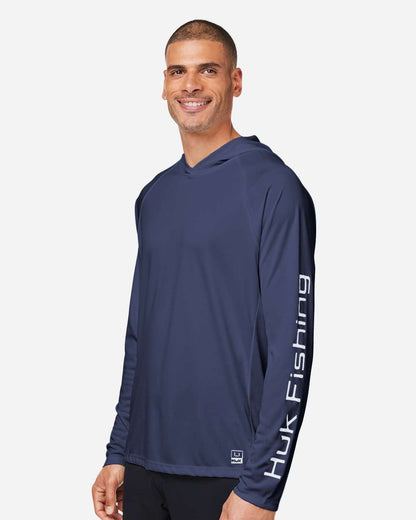 HUK Men's LoPro Pursuit Long Sleeve Hooded T-Shirt H12L010 #colormdl_Naval Academy