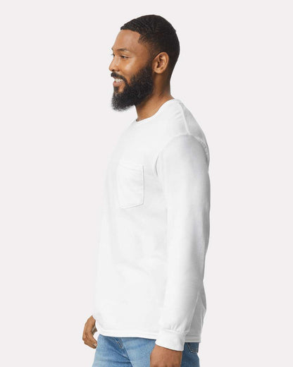 Gildan Unisex Ultra Cotton® Long Sleeve Pocket T-Shirt 2410 #colormdl_White