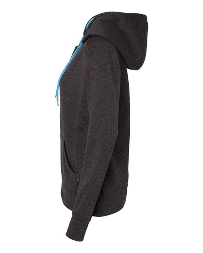 J. America Women’s Cosmic Fleece Hooded Sweatshirt 8616 #color_Onyx Fleck/ Electric Blue