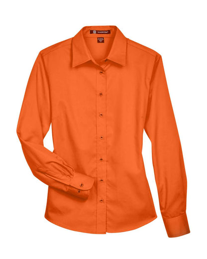 Harriton Women's Easy Blend™ Long Sleeve Twill Dress Shirt with Stain-Release M500W #color_Team Orange