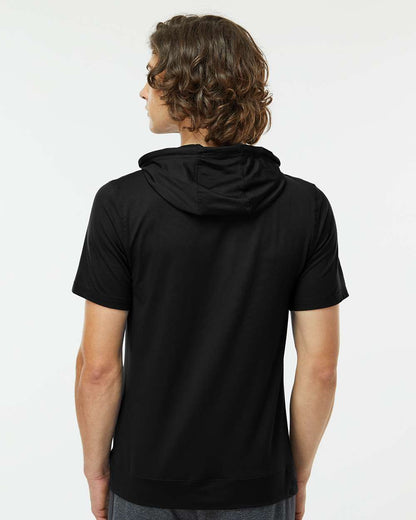 Holloway Men's Eco Revive™ Ventura Soft Knit Short Sleeve Hooded Sweatshirt 222505 #colormdl_Black