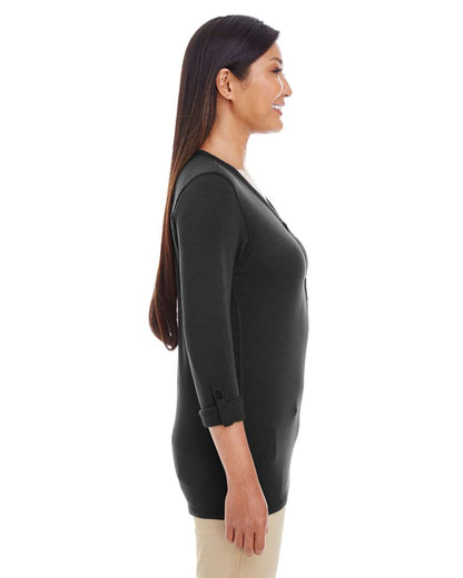 Devon & Jones Women's Perfect Fit™ Y-Placket Convertible Sleeve Knit Top DP186W #colormdl_Black
