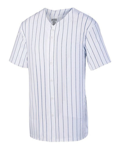 Augusta Sportswear Pinstripe Full Button Baseball Jersey 1685 #color_White/ Navy