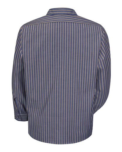 Red Kap Men's Industrial Long Sleeve Work Shirt SP14 #color_Navy/ Khaki Stripe