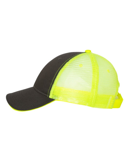 Valucap Sandwich Trucker Cap S102 #color_Charcoal/ Neon Yellow