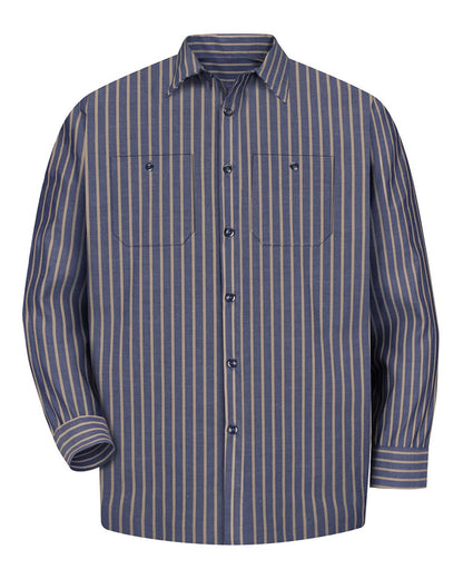 Red Kap Men's Tall Industrial Long Sleeve Work Shirt SP14T #color_Navy/ Khaki Stripe