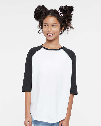 LAT Youth Baseball Fine Jersey Three-Quarter Sleeve Tee 6130 #colormdl_White Solid/ Black