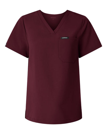 Jaanuu Women's Rhena Essential 1-Pocket Scrub V-Neck Top W10001 #color_Burgundy