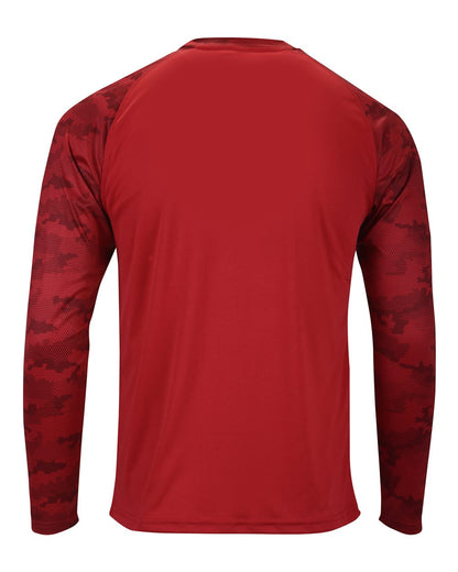 Paragon Unisex Cayman Performance Camo Colorblocked Long Sleeve T-Shirt 216 #color_Red