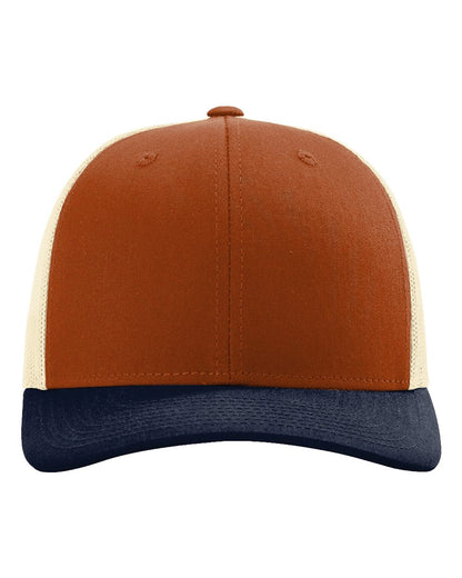 Richardson Low Pro Trucker Cap 115 #color_Dark Orange/ Birch/ Patriot Blue