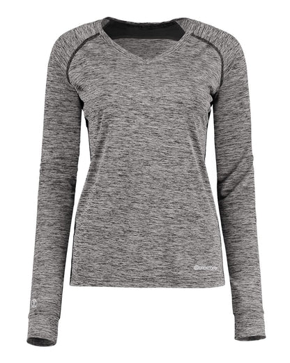 Holloway Women's Electrify CoolCore® Long Sleeve V-Neck T-Shirt 222770 #color_Black Heather