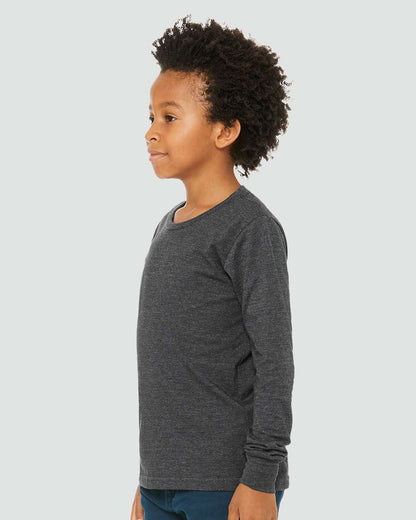 BELLA + CANVAS Youth Heather CVC Long Sleeve Tee 3501YCVC #colormdl_Dark Grey Heather