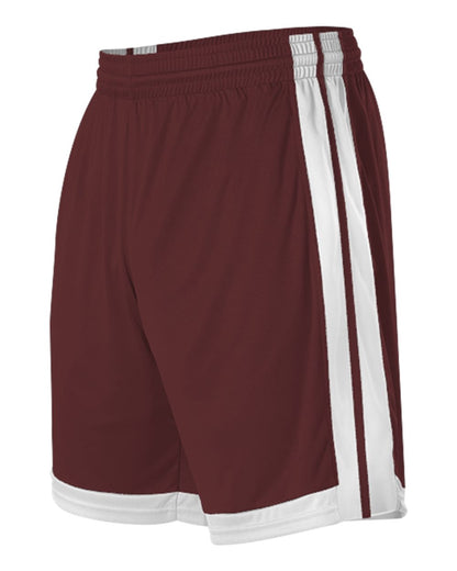 Alleson Athletic Single Ply Basketball Shorts 538P #color_Maroon/ White