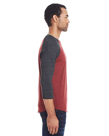 Threadfast Apparel Unisex Triblend Three-Quarter Sleeve Raglan T-Shirt 302G #colormdl_Cardinal Black/ Black Triblend