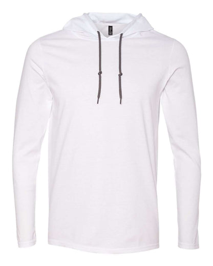 Gildan Unisex Softstyle® Lightweight Hooded Long Sleeve T-Shirt 987 #color_White/ Dark Grey