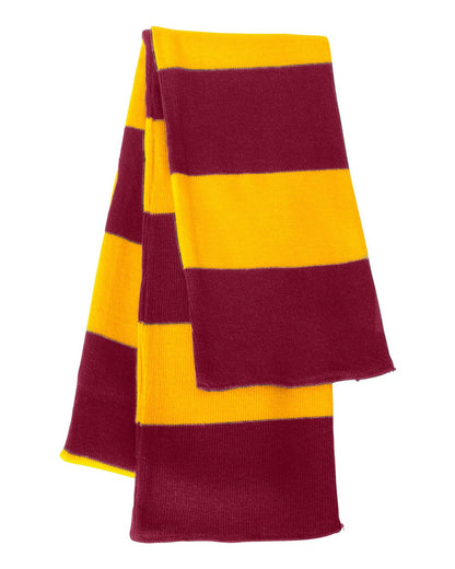 Sportsman Rugby-Striped Knit Scarf SP02 #color_Cardinal/ Gold