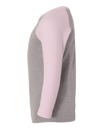Next Level Youth CVC Three-Quarter Sleeve Raglan T-Shirt 3352 #color_Lilac Sleeves/ Dark Heather Grey Body