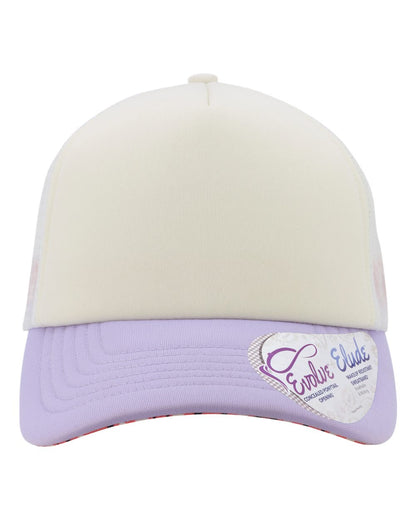 Infinity Her Women's Foam Trucker Cap ROSIE #color_Ivory/ Lavender/ White/ Smiley