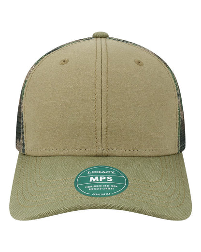 LEGACY Mid-Pro Snapback Trucker Cap MPS #color_Khaki/ Sage/ Camo Mesh