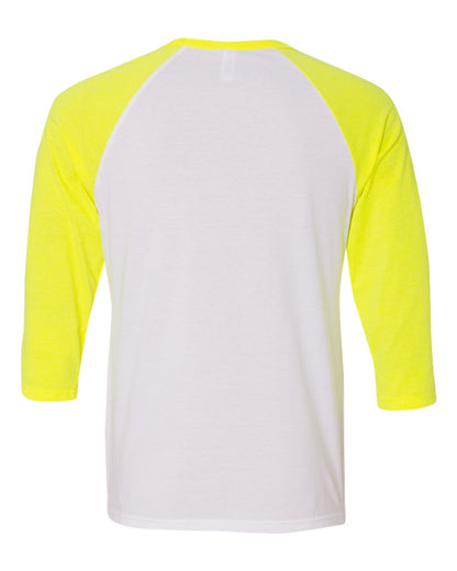 BELLA + CANVAS Three-Quarter Sleeve Baseball Tee 3200 #color_White/ Neon Yellow