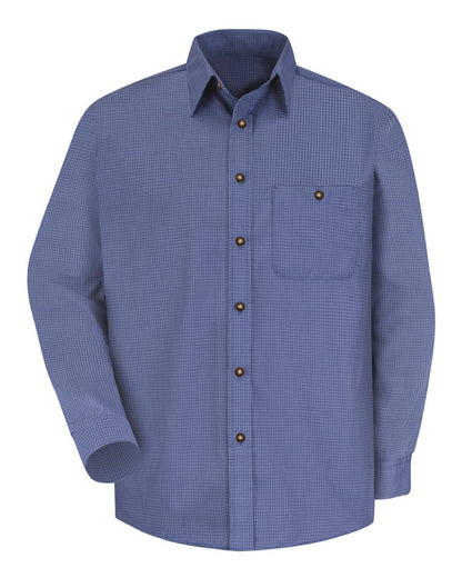Red Kap Men's Mini-Plaid Uniform Long Sleeve Shirt SP74 #color_Grey/ Blue Plaid - 345