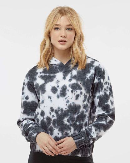 MV Sport Women's Sueded Fleece Tie-Dyed Crop Hooded Sweatshirt W23718 #colormdl_Charcoal