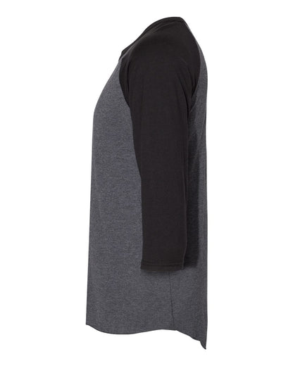 JERZEES Premium Blend Ringspun Three-Quarter Sleeve Raglan Baseball T-Shirt 560RR #color_Black Ink Heather/ Black Ink