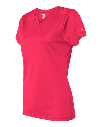 Badger Women’s B-Core V-Neck T-Shirt 4162 #color_Hot Coral