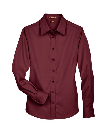 Harriton Women's Easy Blend™ Long Sleeve Twill Dress Shirt with Stain-Release M500W #color_Wine