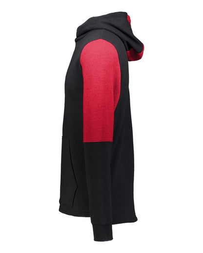 Holloway Youth All-American Team Fleece Colorblocked Hooded Sweatshirt 222681 #color_Black/ Scarlet Heather