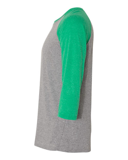 JERZEES Unisex Triblend Three-Quarter Raglan Baseball T-Shirt 601RR #color_Oxford/ Irish Green Heather