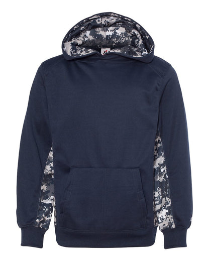 Badger Youth Digital Camo Colorblock Performance Fleece Hooded Sweatshirt 2464 #color_Navy/ Navy