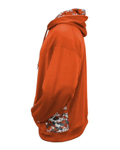 Badger Youth Digital Camo Colorblock Performance Fleece Hooded Sweatshirt 2464 #color_Burnt Orange/ Burnt Orange