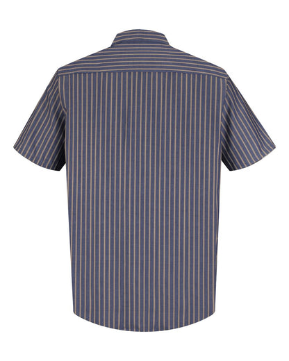 Red Kap Men's Tall Industrial Short Sleeve Work Shirt SP24T #color_Navy/ Khaki Stripe