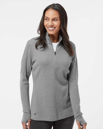 Adidas Women's 3-Stripe Quarter-Zip Sweater Pullover A555 #colormdl_Grey Three Melange