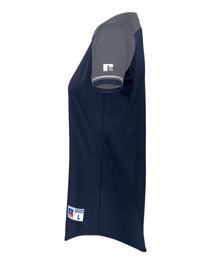 Russell Athletic Women's Classic V-Neck Jersey R01X3X #color_Navy/ Steel/ White