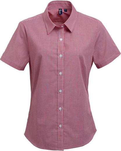 Artisan Collection by Reprime Women's Microcheck Gingham Short Sleeve Cotton Dress Shirt RP321 #color_Red/ White