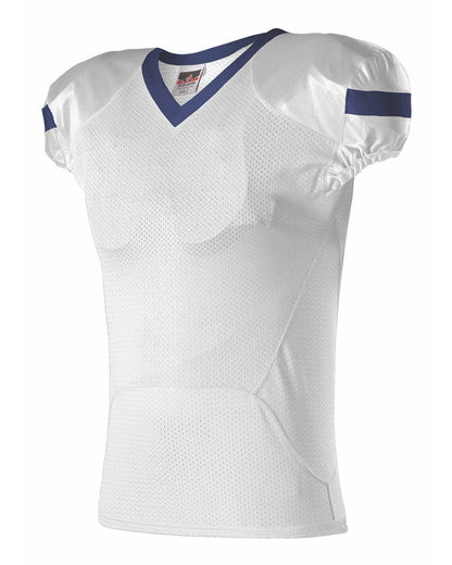 Alleson Athletic Youth Pro Flex Cut Belt Length Football Jersey 754Y #color_White/ Navy