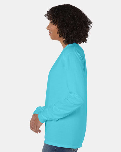 ComfortWash by Hanes Unisex Garment-Dyed Long Sleeve T-Shirt With a Pocket GDH250 #colormdl_Freshwater