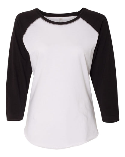 LAT Women's Baseball Fine Jersey Three-Quarter Sleeve Tee 3530 #color_White Solid/ Black