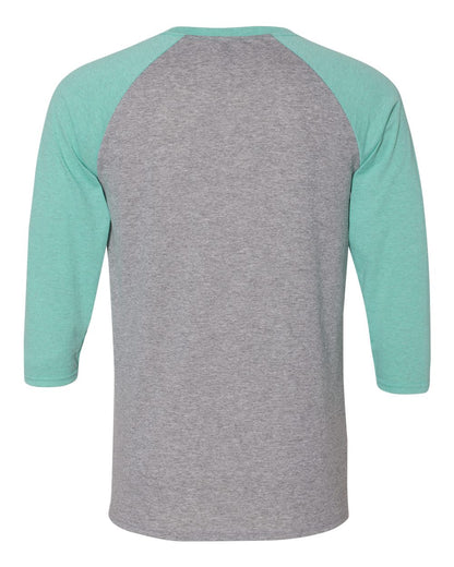 JERZEES Unisex Triblend Three-Quarter Raglan Baseball T-Shirt 601RR #color_Oxford/ Mint Heather