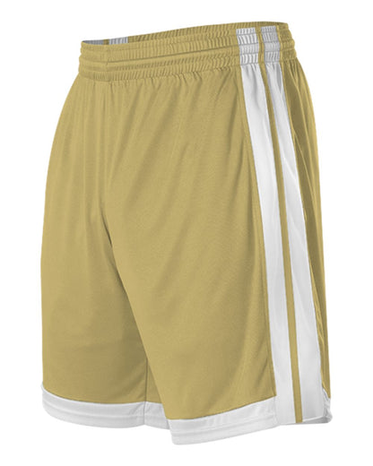 Alleson Athletic Women's Single Ply Basketball Shorts 538PW #color_Vegas Gold/ White