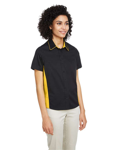 Harriton Women's Flash IL Colorblock Shirt M586W #colormdl_Black/ Sunray Yellow