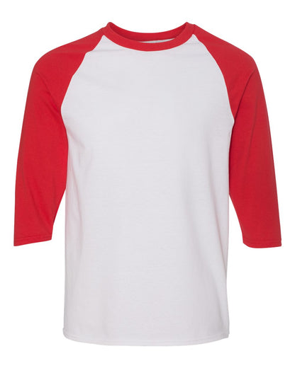 Gildan Unisex Heavy Cotton™ Raglan Three-Quarter Sleeve T-Shirt 5700 #color_White/ Red