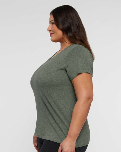 LAT Women's Curvy Collection Fine Jersey V-Neck Tee 3817 #colormdl_Bamboo Blackout
